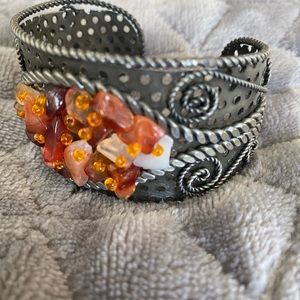 Cuff bracelet amber beautiful handwork brushed
